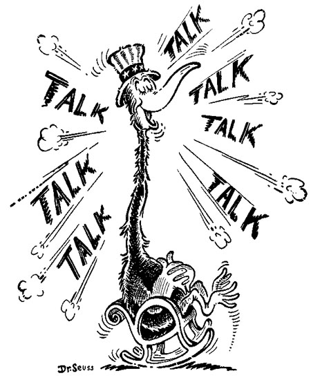 Dr. Seuss political cartoon of America engaging in endless talking